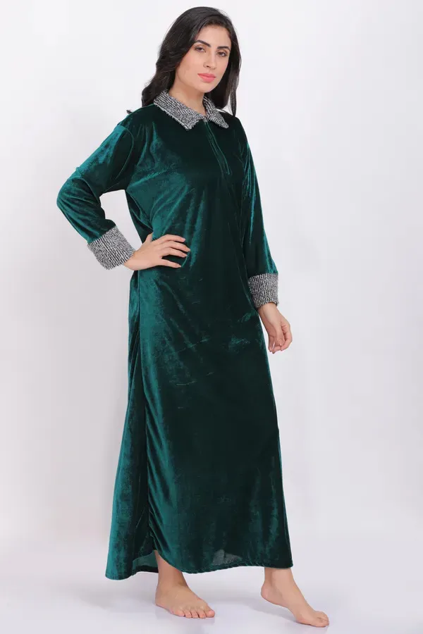 Sea_Green_Velvet_Nighty_For_Women