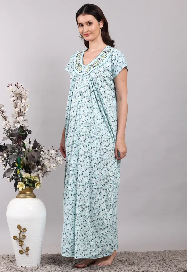 Sky_Blue_Printed_Cotton_Hosiery_nighty_For_Women_Best_For_Summer
