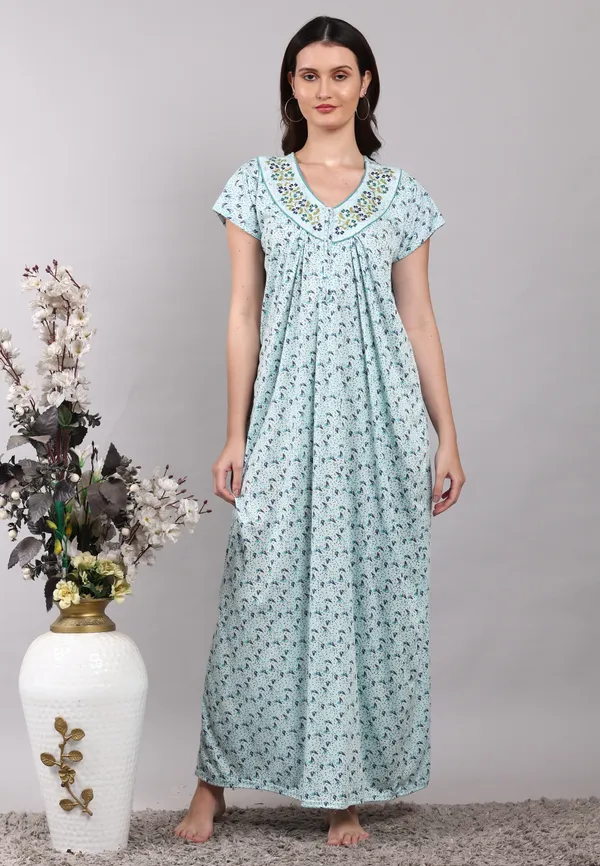 Sky_Blue_Printed_Cotton_Hosiery_nighty_For_Women_Best_For_Summer