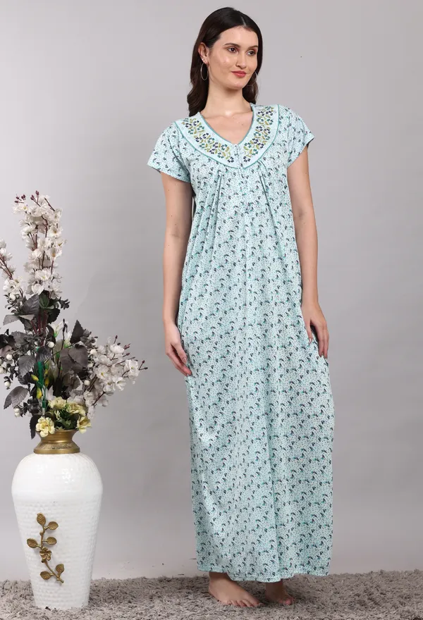 Sky_Blue_Printed_Cotton_Hosiery_nighty_For_Women_Best_For_Summer