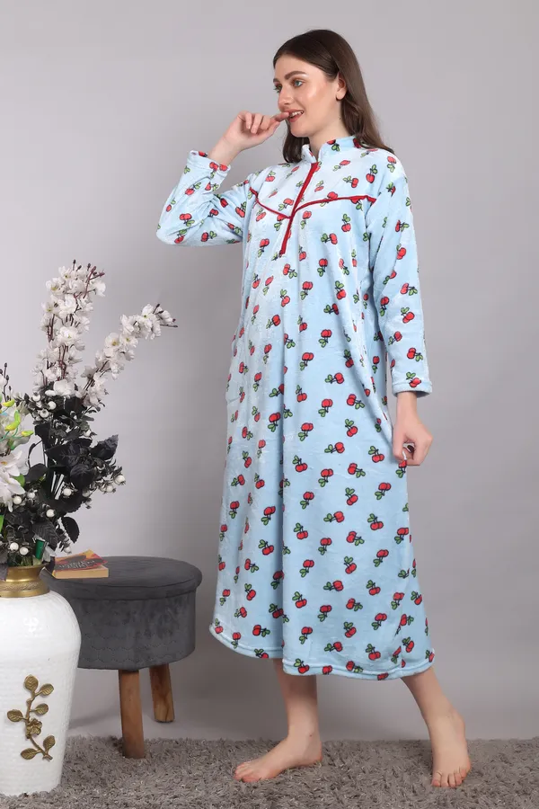 Sky_Blue_Woolen_Super_Soft_Nighty_For_Women