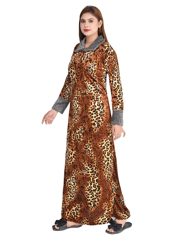 Orange_Velvet_Printed_Nighty_For_Women