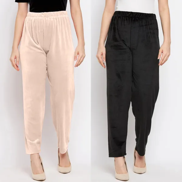 Women’s_Velvet_Winter_Lower_Pajama_Pack_of_2_|_Beige_&_Black_|_Soft_Warm_Fabric_|_Elastic_Waist_Casual_Track_Pants