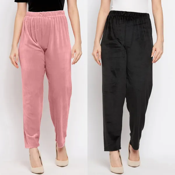 Women’s_Velvet_Winter_Lower_Pajama_Pack_of_2_|_Dusty_Pink_&_Black_|_Soft_Warm_Fabric_|_Elastic_Waist_Casual_Track_Pants