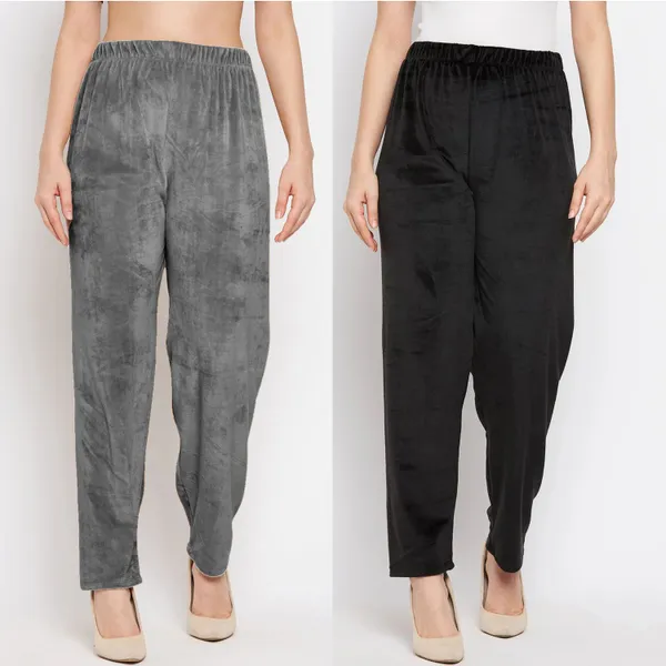Women’s_Velvet_Winter_Lower_Pajama_Pack_of_2_|_Grey_&_Black_|_Soft_Warm_Fabric_|_Elastic_Waist_Casual_Track_Pants