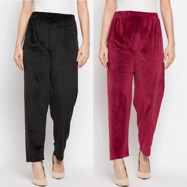 Women’s_Velvet_Winter_Lower_Pajama_Pack_of_2_|_Maroon_&_Black_|_Soft_Warm_Fabric_|_Elastic_Waist_Casual_Track_Pants