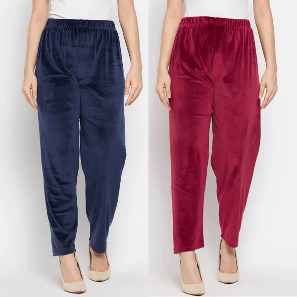 Women’s_Velvet_Winter_Lower_Pajama_Pack_of_2_|_Maroon_&_Navy__|_Soft_Warm_Fabric_|_Elastic_Waist_Casual_Track_Pants