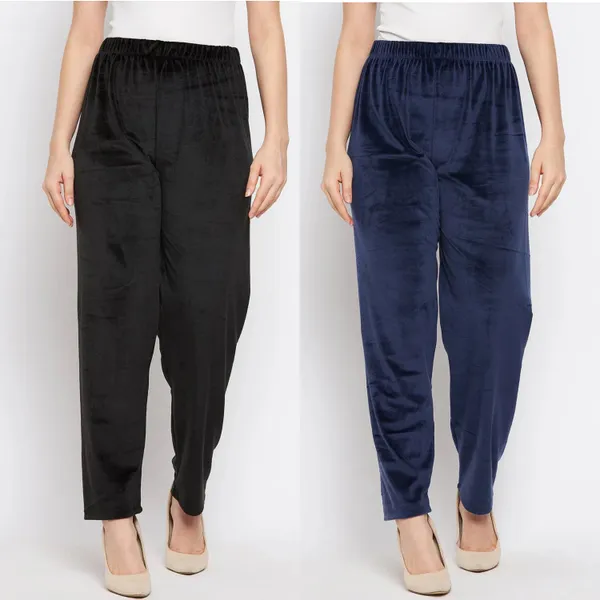 Women’s_Velvet_Winter_Lower_Pajama_Pack_of_2_|_Navy_&_Black_|_Soft_Warm_Fabric_|_Elastic_Waist_Casual_Track_Pants