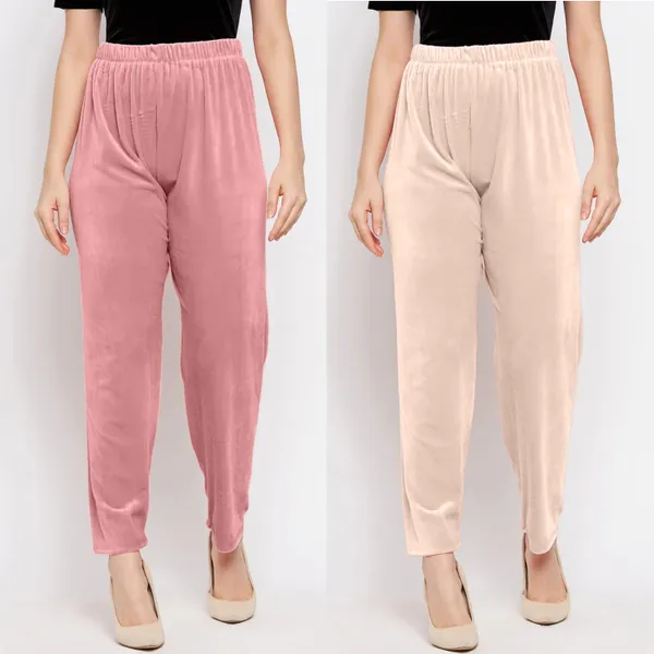 Women’s_Velvet_Winter_Lower_Pajama_Pack_of_2_|_dusty_pink__&_beige_|_Soft_Warm_Fabric_|_Elastic_Waist_Casual_Track_Pants