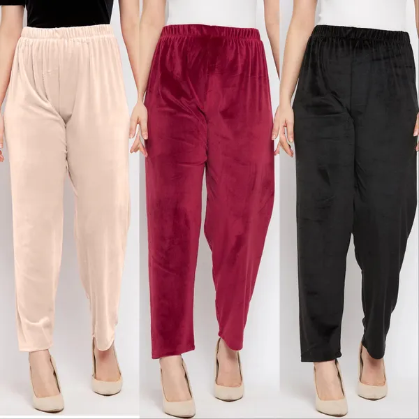 Women’s_Velvet_Winter_Lower_Pajama_Pack_of_3_|_Soft_&_Warm_Elastic_Waist_Lounge_Pants_|_Beige,_Black_&_Maroon