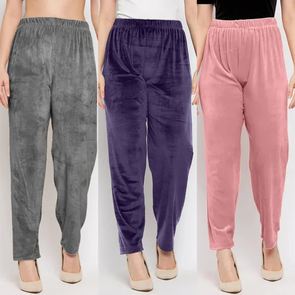 Women’s_Velvet_Winter_Lower_Pajama_Pack_of_3_|_Soft_&_Warm_Elastic_Waist_Lounge_Pants_|_Grey,_purple_&_pink
