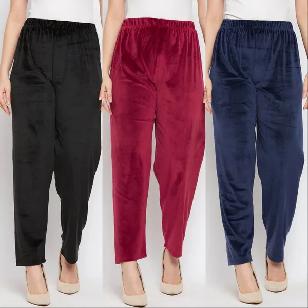 Women’s_Velvet_Winter_Lower_Pajama_Pack_of_3_|_Soft_&_Warm_Elastic_Waist_Lounge_Pants_|_Maroon_,Black_&_Navy_Blue