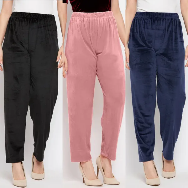 Women’s_Velvet_Winter_Lower_Pajama_Pack_of_3_|_Soft_&_Warm_Elastic_Waist_Lounge_Pants_|_Peach_,_Black_&_Navy_Blue