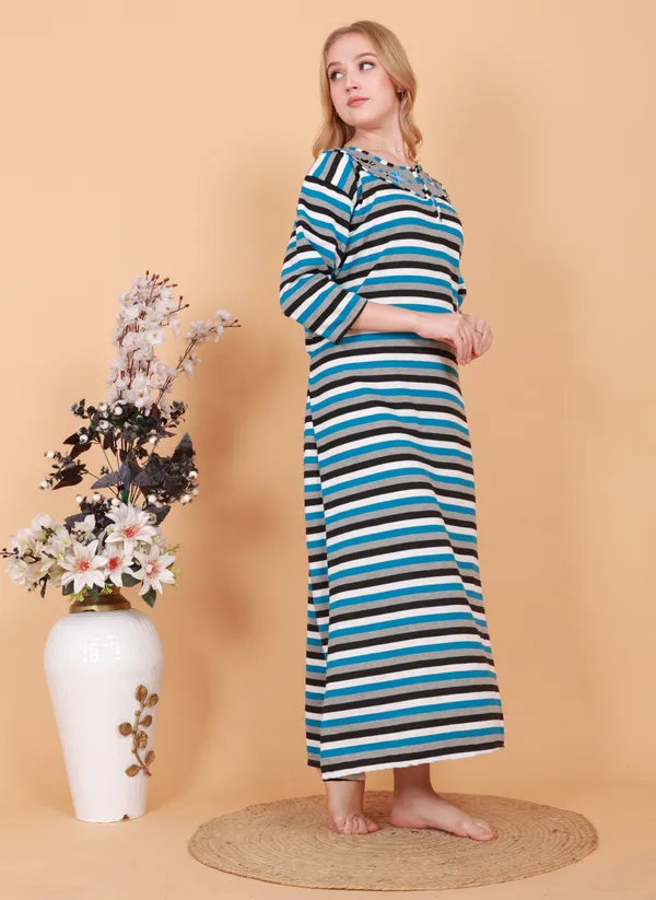 Multicolor_Fleece_Embroidery_With_Stripe_Nighty_For_Women
