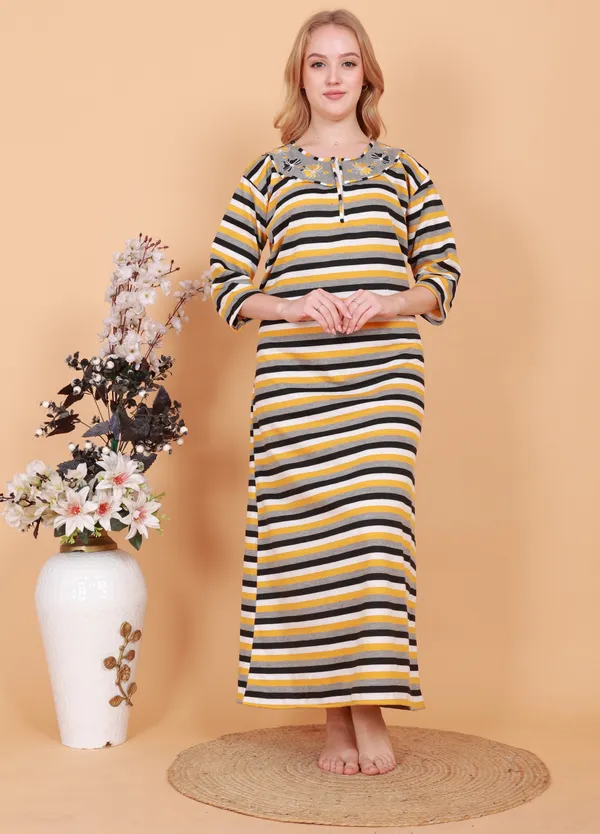 Multicolor_Fleece_Embroidery_With_Stripe_Nighty_For_Women