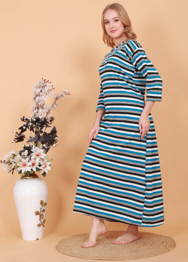 Multicolor_Fleece_Embroidery_With_Stripe_Nighty_For_Women
