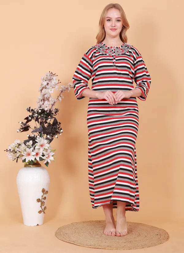 Multicolor_Fleece_Embroidery_With_Stripe_Nighty_For_Women