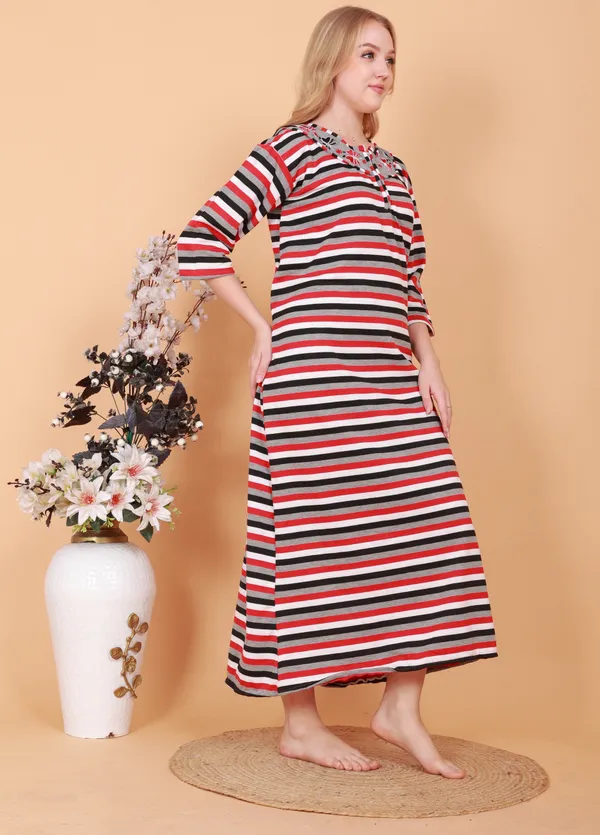 Multicolor_Fleece_Embroidery_With_Stripe_Nighty_For_Women