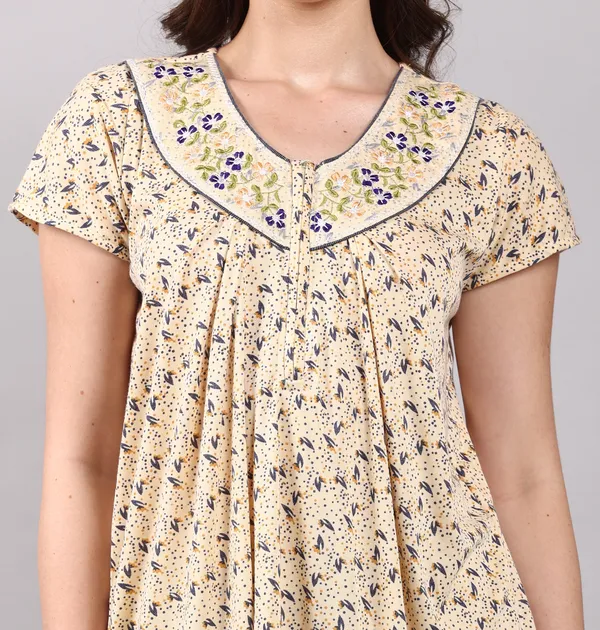 Yellow_Cotton_Hosiery_Embroidery__nighty_for_women
