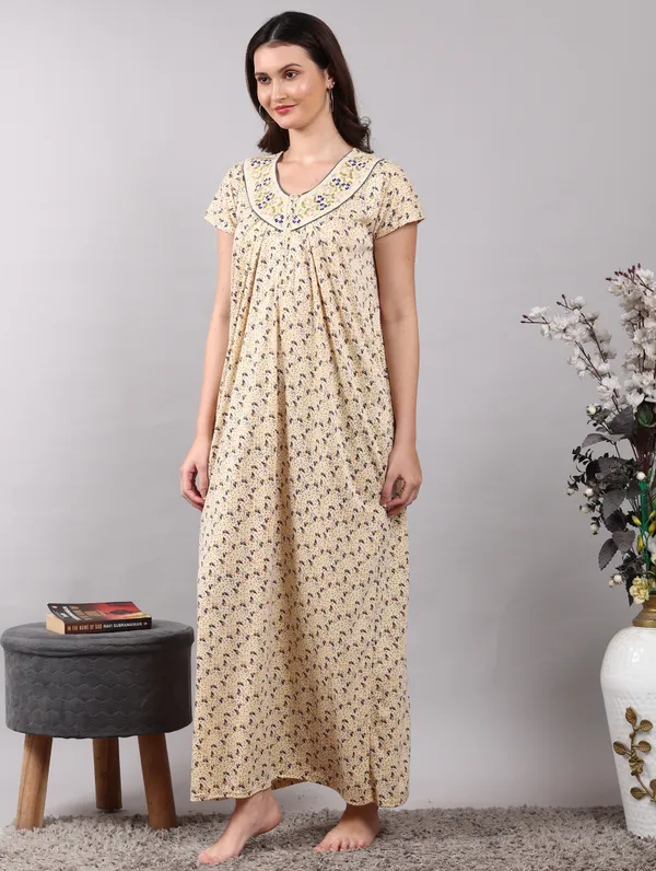 Yellow_Cotton_Hosiery_Embroidery__nighty_for_women