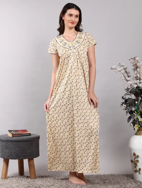 Yellow_Cotton_Hosiery_Embroidery__nighty_for_women