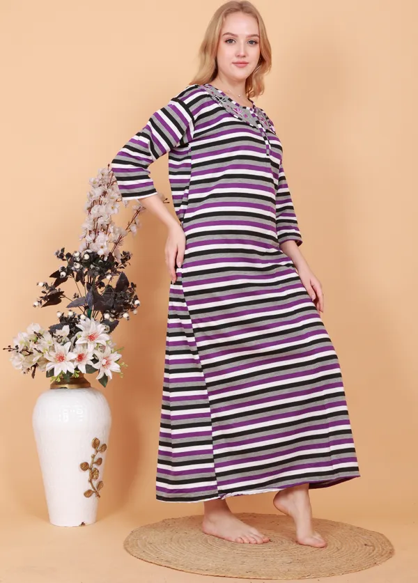Pack_of_2_Woolen_Nighty_|_Multicolor_Fleece_/_Cotswool_Embroidery_With_Stripe_Design_Maxi_For_Women