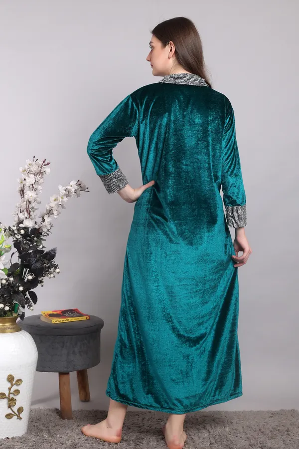 Pack_of_2_Woolen_Nighty_|_Sea_Green_/_White_Winter__Velvet_Maxi_For_Women