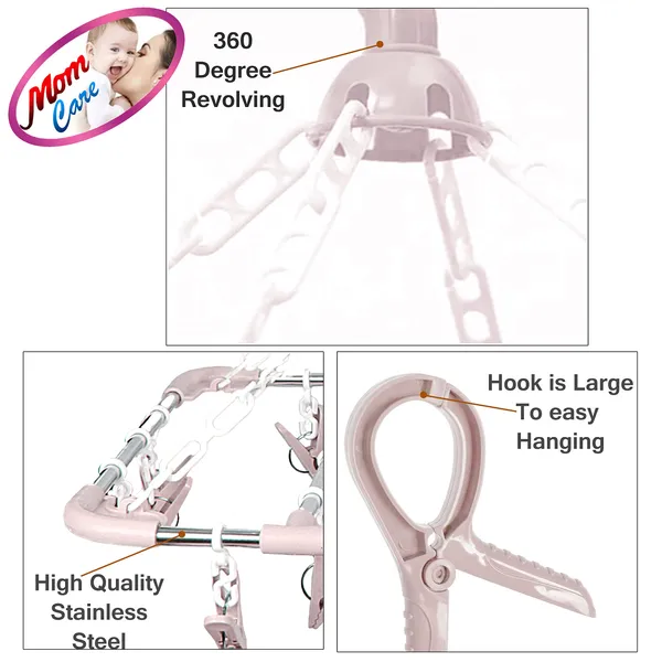 Pink_30_Clothes_Peg_Hanger,_Foldable_Cloth_Hanger_With_30_Clips_Laundry_Drip_Drying_Hanger_Rack_Stainless_Steel_&_Plastic_Clothes_Hanger_For_Socks_Undergarments_50X30X38