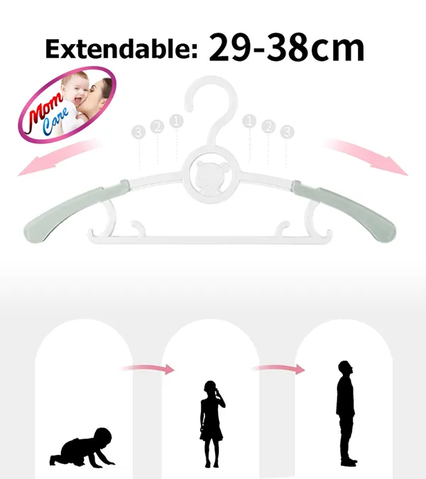 Multicolor_Plastic_Clothes_Hanger_Extendable_Anti_Slip_With_Hooks_For_Babies_Kids_Wardrobe_Pack_Of_12