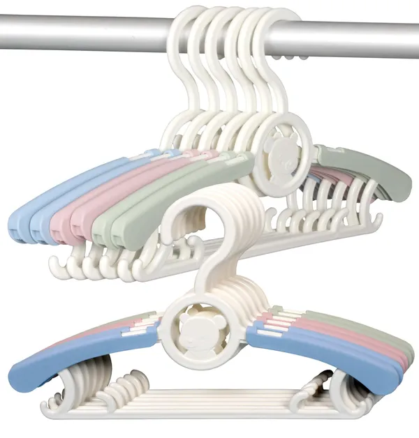 Multicolor_Plastic_Clothes_Hanger_Extendable_Anti_Slip_With_Hooks_For_Babies_Kids_Wardrobe_Pack_Of_12