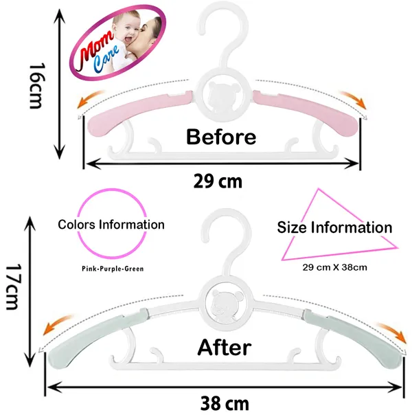 Multicolor_Plastic_Clothes_Hanger_Extendable_Anti_Slip_With_Hooks_For_Babies_Kids_Wardrobe_Pack_Of_12