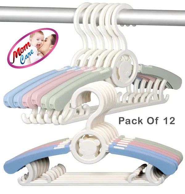 Multicolor_Plastic_Clothes_Hanger_Extendable_Anti_Slip_With_Hooks_For_Babies_Kids_Wardrobe_Pack_Of_12
