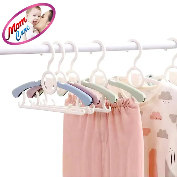 Multicolor_Plastic_Clothes_Hanger_Extendable_Anti_Slip_With_Hooks_For_Babies_Kids_Wardrobe_Pack_Of_12