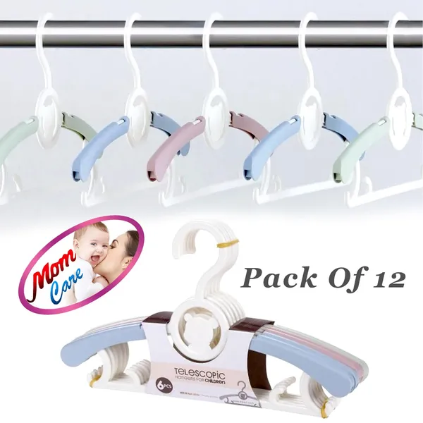 Multicolor_Plastic_Clothes_Hanger_Extendable_Anti_Slip_With_Hooks_For_Babies_Kids_Wardrobe_Pack_Of_12