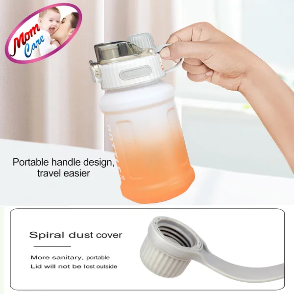 Yellow_Kids_Water_Bottle_For_School_Classes_Button_Sipper_And_Straw_Anti_Leak_Double_Lock_Measuring_Scale_Plastic_Lightweight_800Ml