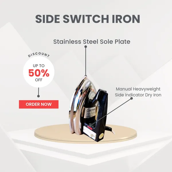 MyChetan_2KG_Heavy_Weight_Manual_Electric_Dry_Iron_|_Side_Switch_Control_|_Stainless_Steel_Sole_Plate_|_Powerful_Press_for_Home_&_Laundry_Use