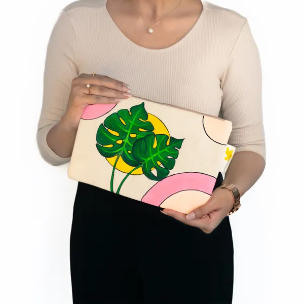 Multicolor_Casual_Khadi_Cloth_Hand_Painted_Pouches_For_Womens_&_Girls_(Monstera)