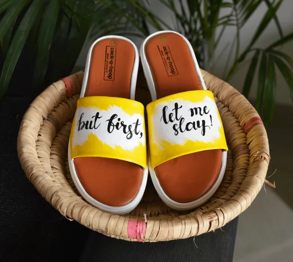 Yellow_Handprinted_Casual_Sliders_For_Women_&_Girls_|_Cloth_Water_Resistant_Paint__(Slay)