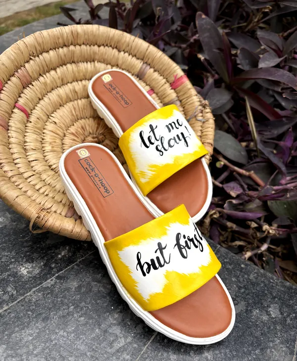 Yellow_Handprinted_Casual_Sliders_For_Women_&_Girls_|_Cloth_Water_Resistant_Paint__(Slay)
