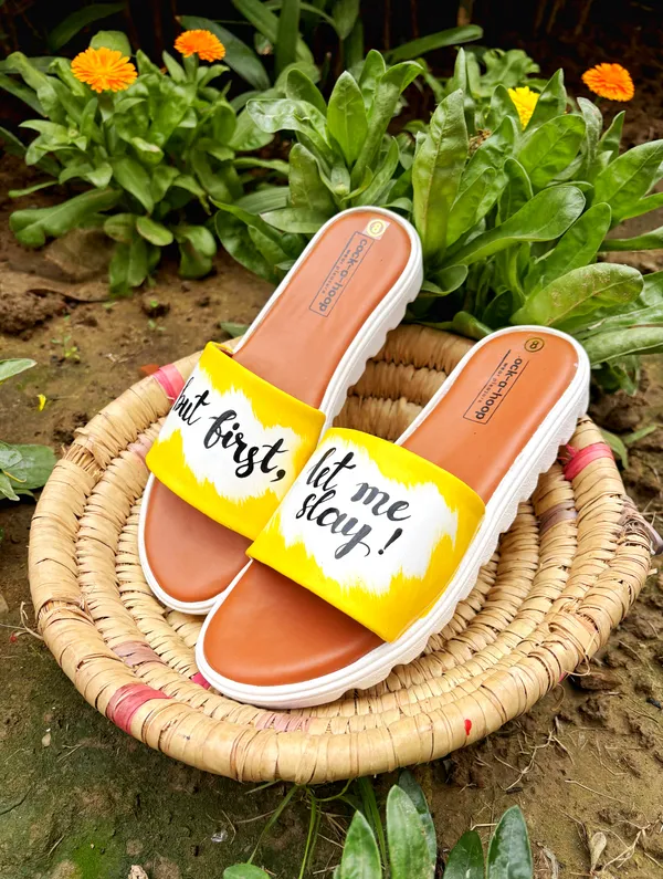 Yellow_Handprinted_Casual_Sliders_For_Women_&_Girls_|_Cloth_Water_Resistant_Paint__(Slay)