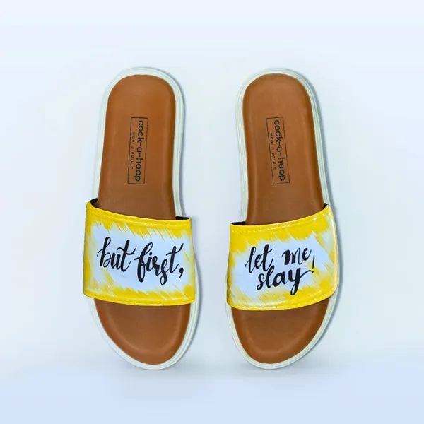 Yellow_Handprinted_Casual_Sliders_For_Women_&_Girls_|_Cloth_Water_Resistant_Paint__(Slay)