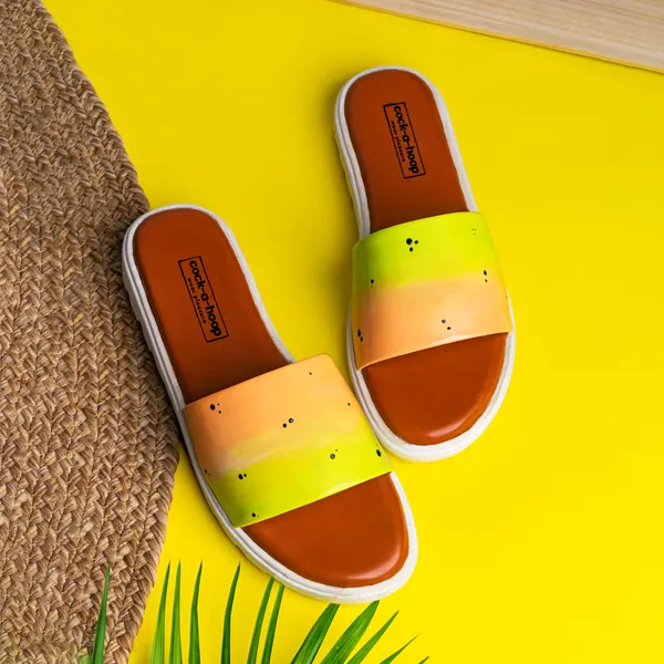 Peach_&_Green__Casual_Water_Resistant_Hand-Painted_Sliders_For_Women_&_Girls_(Butter-Scotch)