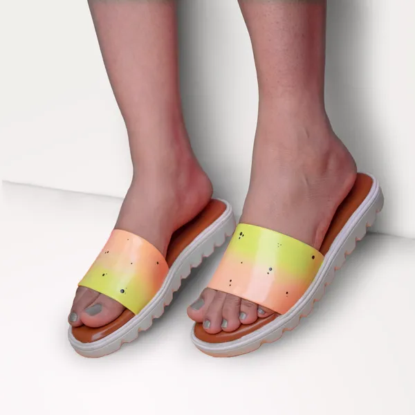 Peach_&_Green__Casual_Water_Resistant_Hand-Painted_Sliders_For_Women_&_Girls_(Butter-Scotch)