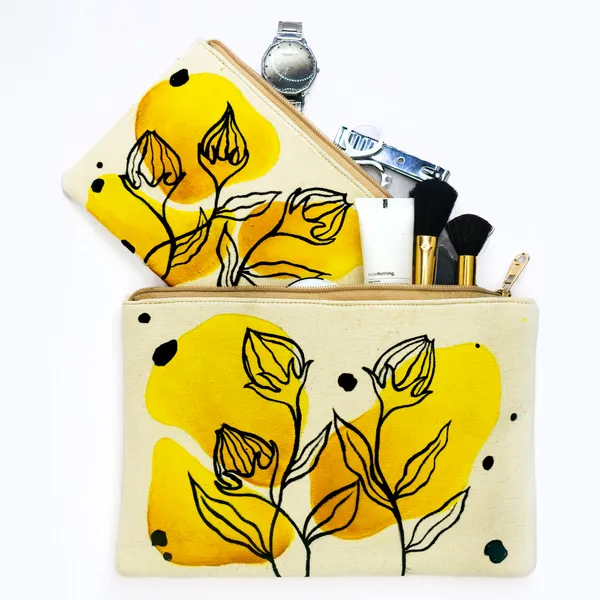 Yellow_Casual_Khadi_Cloth_Hand_Painted_Pouches_For_Womens_&_Girls_(Sprout)