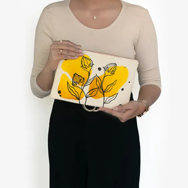 Yellow_Casual_Khadi_Cloth_Hand_Painted_Pouches_For_Womens_&_Girls_(Sprout)