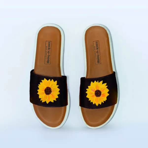 Black_&_Yellow_Hand-Painted_Sliders_For_Womens_&_Girls_|__Casual_Water_Resistant_Paint_(Sunflower)