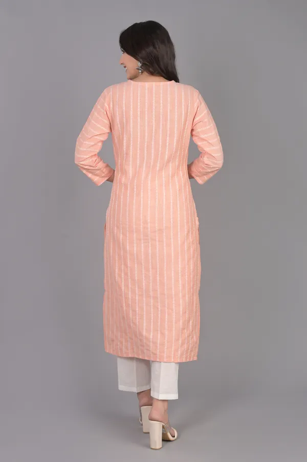 Light_Orange_Khadi_Cotton_3/4_Sleeve_Kurta_For_Women