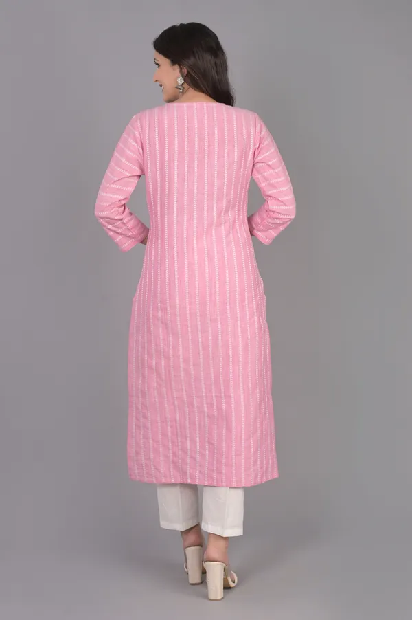 Light_Pink_Khadi_Cotton_3/4_Sleeve_Kurta_For_Women