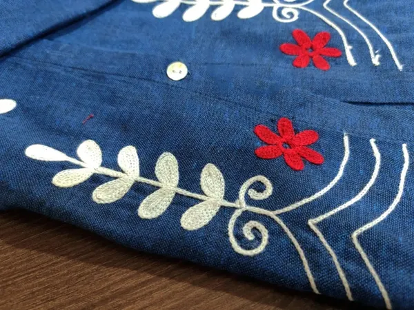 Blue_Pure_Cotton_Regular_Sleeves_Dress_For_Women