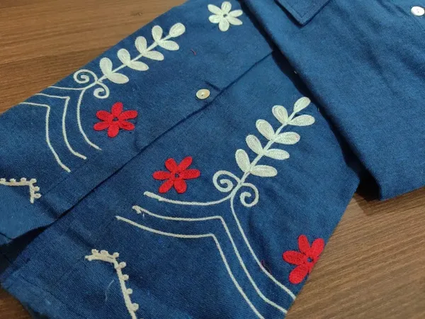 Blue_Pure_Cotton_Regular_Sleeves_Dress_For_Women